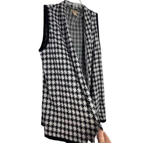 Art and Soul Womens Sleeveless Open Cardigan Sweater Black White Herringbone XL - Picture 3 of 10